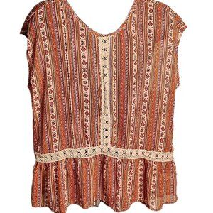 Daniel Rainn Orange and Cream Striped Crochet Trim Sleeveless Blouse
